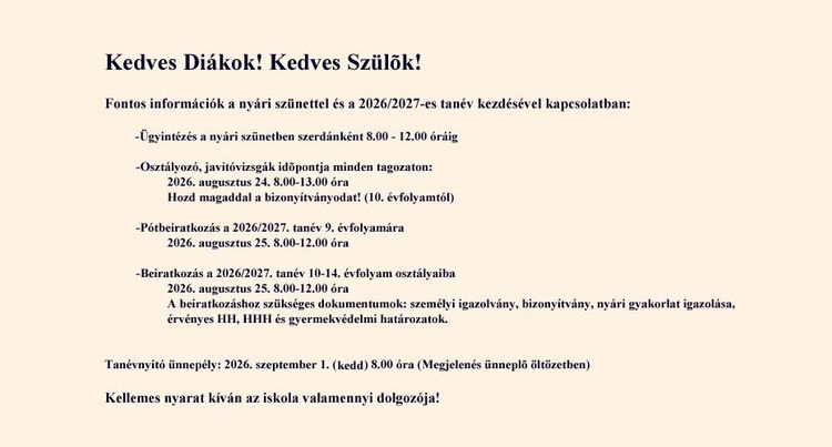 Nyári információk