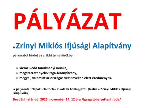 Pályázat iskolánk tanulói számára