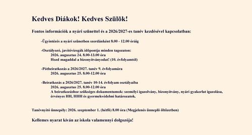 Nyári információk