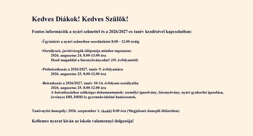 Nyári információk